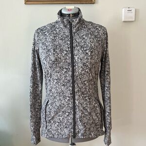 Athleta Women's Black and White Patterned Full Zip Jacket